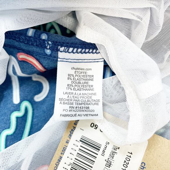 Chubbies The Neon Lights Classic 7" Swim Trunk Palm Tree Flamingo Blue Small - Picture 6 of 6